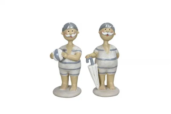 Kleine Badefigur mit Wasserball oder Regenschirm, hellblau weiß, h 11,5 cm Kleine Badefigur mit Wasserball oder Regenschirm, hellblau weiß, h 11,5 cm