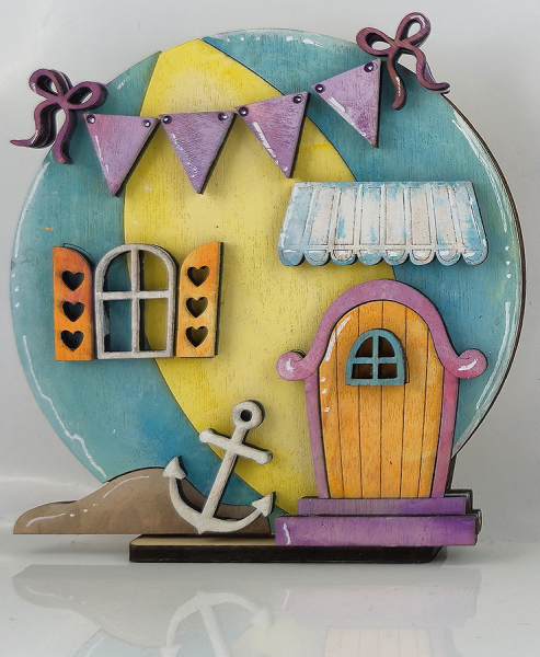 Holz Steckfigur Wasserball Haus, Strandhaus, Anker, Wimpelkette, Sommer Deko