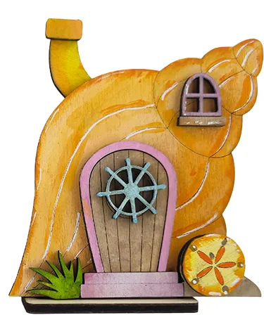 Holz Steckfigur Muschelhaus mit Steuerrad, Schornstein, Sommer Deko, orange, rosa, h 9 cm Holz Steckfigur Muschelhaus mit Steuerrad, Schornstein, Sommer Deko, orange, rosa, h 9 cm
