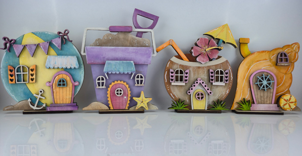 Steckfigur Sebastian Holzkränze Strandhäuser, Wasserball, Sandeimer, Kokusnuss, Muschel