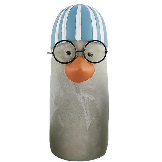 Gilde Ente Egon, groß, stehend mit blau, weiß gestreifter Bademütze