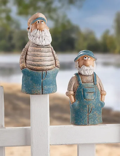 Gilde Zaunfigur Seemann Jakob, Keramik, blau, weiß, hellbraun, h 19 cm, 2 maritime Seemänner