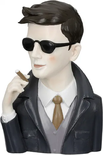 Gilde Figur, Mann, Gentleman mit Zigarre, Poly, grau schwarz, H. 25 cm, Büste, Männerkopf Gilde Figur, Mann, Gentleman mit Zigarre, Poly, grau schwarz, H. 25 cm, Büste, Männerkopf