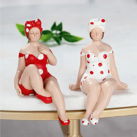 Gilde Kantensitzer Figuren, Badenixe Becky, rot weiß gepunktet, h 8 cm