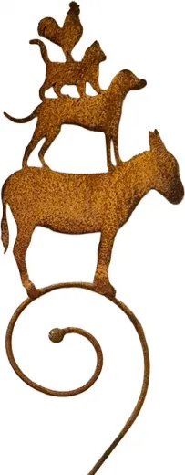 Großer Roststecker Stadtmusikanten auf Stab, H 118 cm, Pyramide Esel, Hund, Katze, Hahn, Garten Deko Großer Roststecker Stadtmusikanten auf Stab, H 118 cm, Pyramide Esel, Hund, Katze, Hahn, Garten Deko