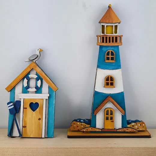 Holz Leuchturm türkisblau, Steckfigur Sebastian Holzkranz