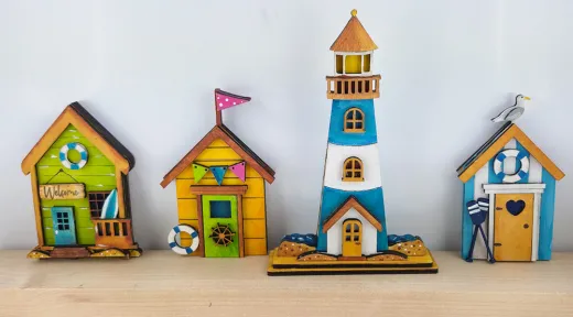 Steckfiguren Strandhäuser, Leuchtturm für Sebastian Holzkränze