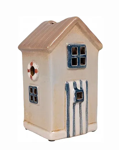 Det Gamle Apotek kleines Keramik Strandhaus Badehaus für Teelichter, grau, H 14,5cm