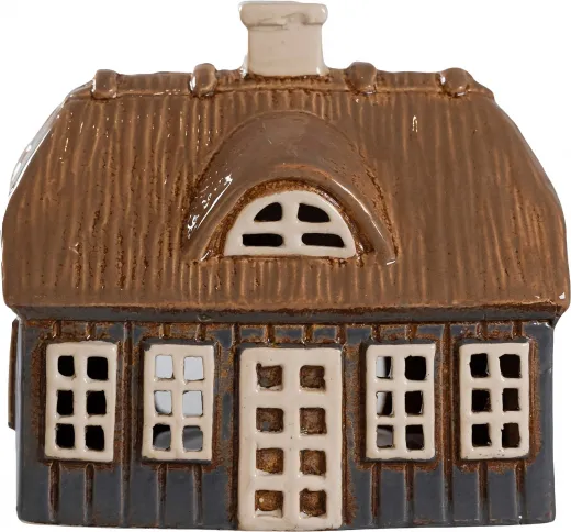 Det Gamle Apotek dänisches Keramik Haus mit Reetdach für Teelichter, dunkelblau
