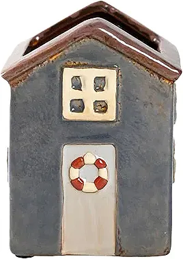 Det Gamle Apotek maritimes Keramikhaus mit Rettungsring als Blumentopf, dunkelblau, H12xW9xD9cm