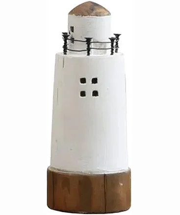 Großer dänischer Holz Leuchtturm mit Geländer, H 20 cm, weiß dunkelbraun, maritime Dekoration