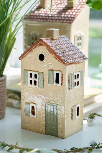 Det Gamle Apotek gelbes, dänisches Keramikhaus für Teelichter, h 21 cm