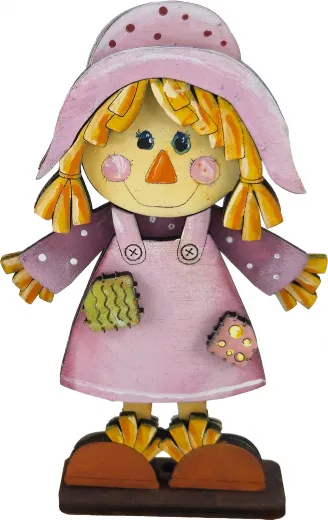 Vogelscheuche Mädchen mit rosa Hut und Kleid, 8 cm, für Holzkränze, handbemalt Vogelscheuche Mädchen mit rosa Hut und Kleid, 8 cm, für Holzkränze, handbemalt
