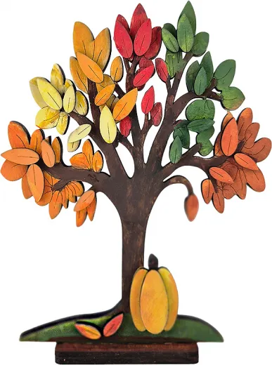 Großer Herbstbaum mit Kürbis mehrschichtig, h 12 cm, Herbstfarben, für Sebastian Holzkränze, handbemalt