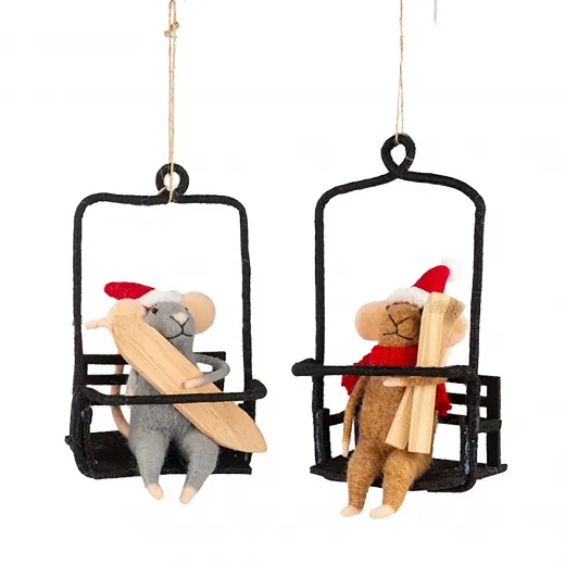 Baden collection Maus im Skilift H 14 cm Filz Dekofigur Winter braun oder grau