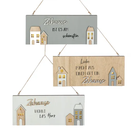 Gilde Hänger LED Schild rechteckig 'Zuhause' mit Sprüchen 3 x 28 x 11.5 cm grau naturfarben weiß
