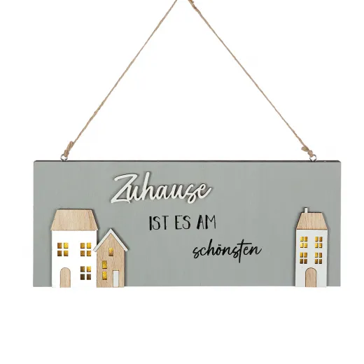 Gilde Hänger LED Schild 'Zuhause' mit Sprüchen grau 3 x 28 x 11.5 cm