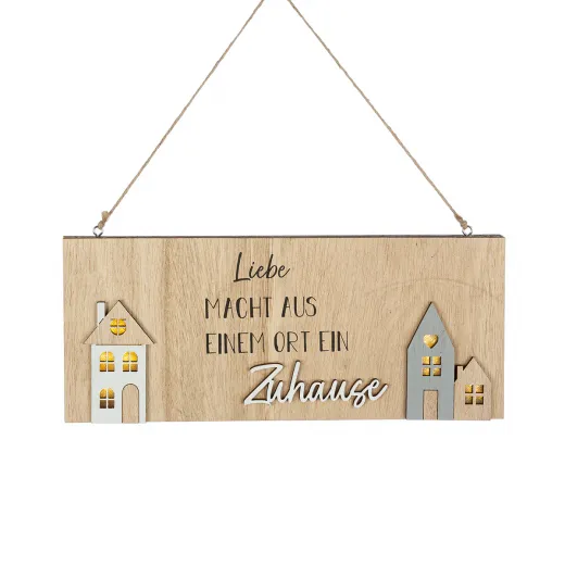 Gilde Hänger LED Schild 'Zuhause' mit Sprüchen natur 3 x 28 x 11.5 cm