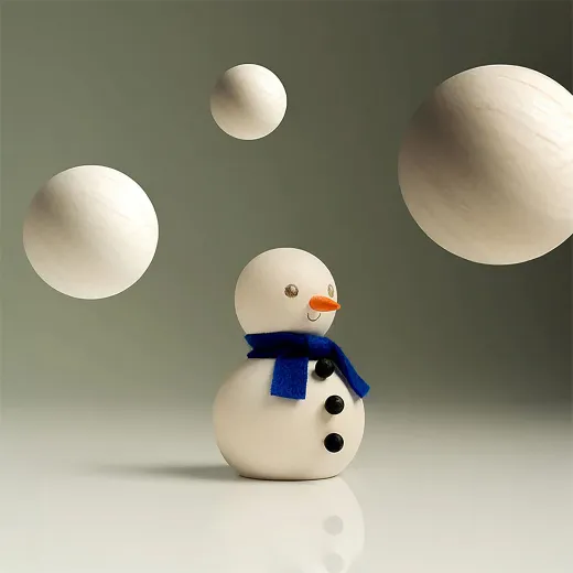 Seitenansicht Aarikka mittlerer Schneemann weiß blauer Filzschal h 10 cm