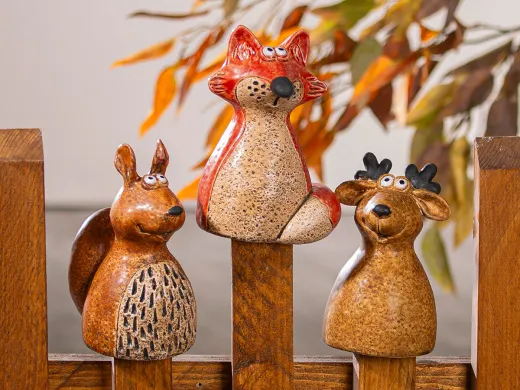 Gilde Zaunfigur Eichhörnchen, Fuchs, Hirsch Tierwelt orange braun h 17 cm