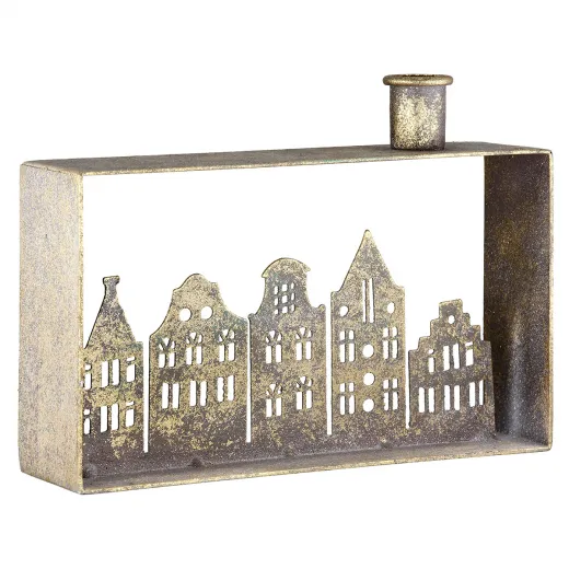 Kerzenleuchter rechteckig Häuserreihe goldfarben Querformat