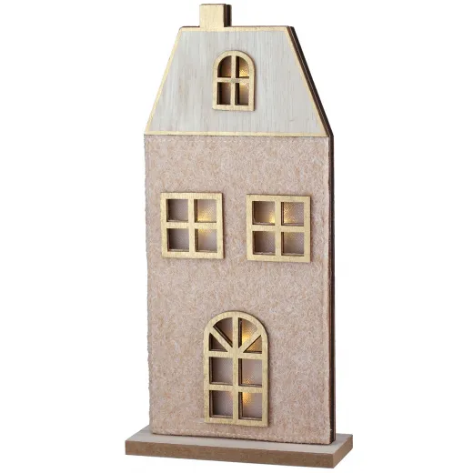 Gilde Standrelief LED Holz Haus beige zartrosa H 27,5 cm Gilde Standrelief LED Holz Haus beige zartrosa H 27,5 cm
