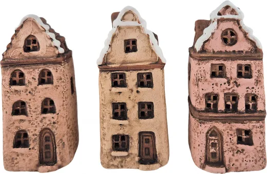 Steinzeug Giebel-Haus beige beigerosa Töne H 11cm Herbst Winter Deko 3 Modelle Steinzeug Giebel-Haus beige beigerosa Töne H 11cm Herbst Winter Deko 3 Modelle