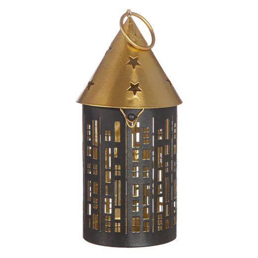 Gilde Laterne Haus rund 'Rondo' Stern Motiv schwarz goldfarben H 19/30 cm Weihnachtsdekoration