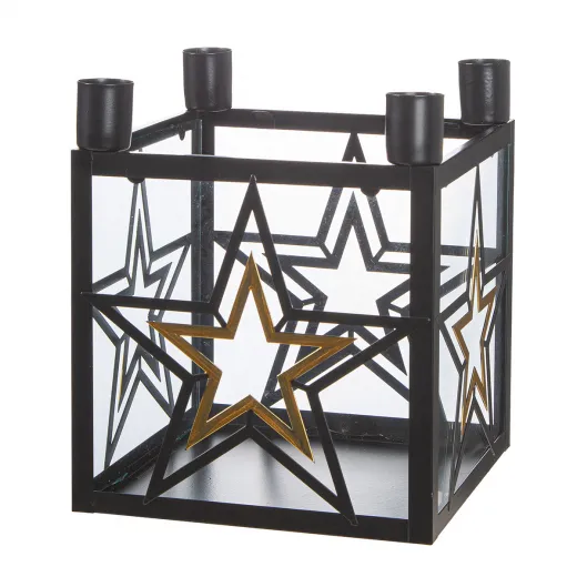 Gilde Adventsleuchter quadratisch Modern Star schwarz H 25 cm