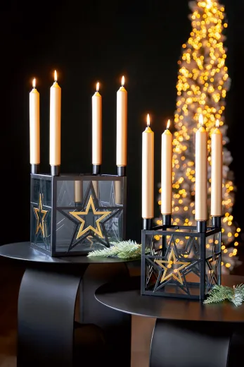 Gilde Adventsleuchter quadratisch Modern Star schwarz H 19 oder 25 cm