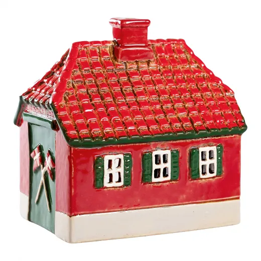 Det Gamle Apotek Keramikhaus Tor mit dänischen Flaggen rot H 13,6 cm