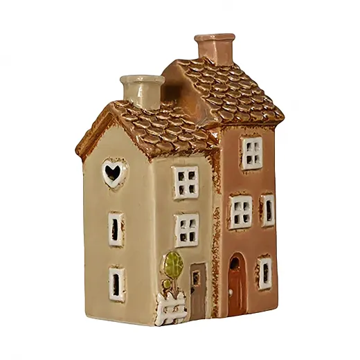 Det Gamle Apotek 2 Keramikhäuser rose für Teelicht Baum Zaun H 15 cm