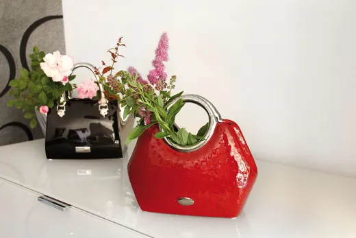 Gilde moderne Keramik Vase Handtasche Milano rot silberfarben 10.5 x 24.5 x 21 cm