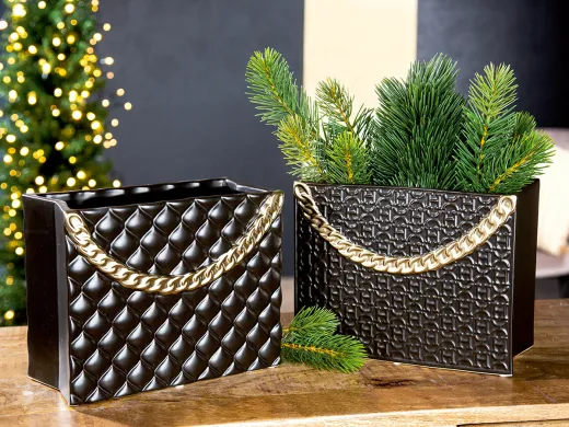 Gilde moderne Keramik Vase Handtasche Paris schwarz champagnerfarben