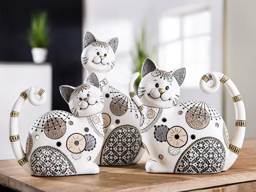 Gilde Figur Katze Jasper creme mit Mustern 9 x 19 x 20.5 cm