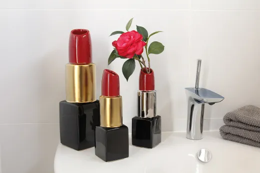 Gilde Vase Lippenstift Milano Keramik rot schwarz goldfarben H 20 cm