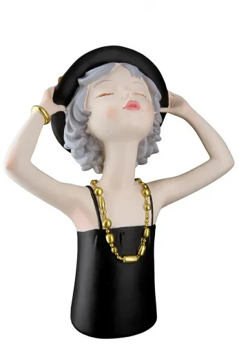 Gilde 2 Figuren Frauen Lady Ella mit Hut, h 23 cm grau, schwarz