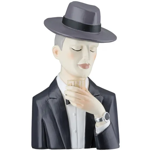Gilde kleine Figur Mann Gentleman mit Wiskyglas, schwarzem Hut und Anzug, Fliege H 19 cm