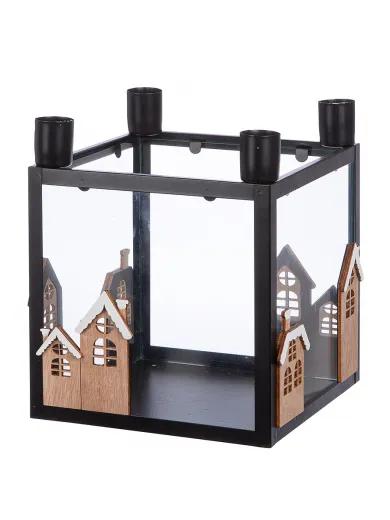 Gilde Adventsleuchter quadratisch 'Winterschnee' schwarz Winterhäuser H 42 cm