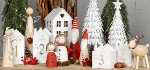 Advent Eisen Teelichthalter Haus mit Zahlen 1-4 weiß, 4er Set 8x8xH 10 cm