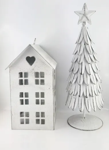 Windlicht Haus zum Hängen oder Stellen weiß, 14x11xH20cm weiß Eisen