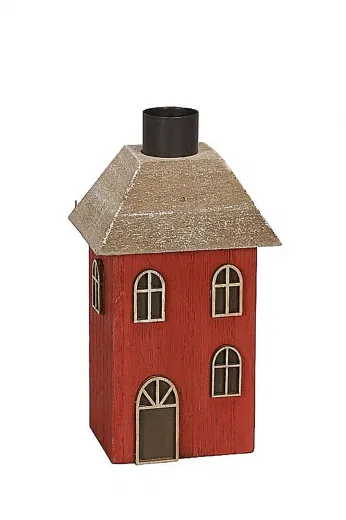 Kerzenhalter Haus mit Fenster und Tür H 15 cm rot beigebraun