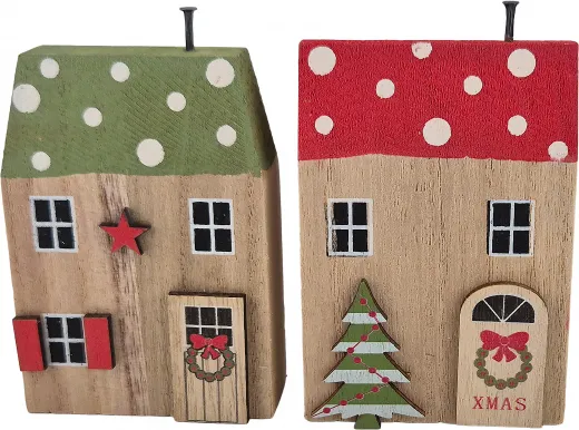 2 kleine Weihnachts -Holz Häuschen mit Türkränzen rot grün H 11 cm 2 kleine Weihnachts -Holz Häuschen mit Türkränzen rot grün H 11 cm