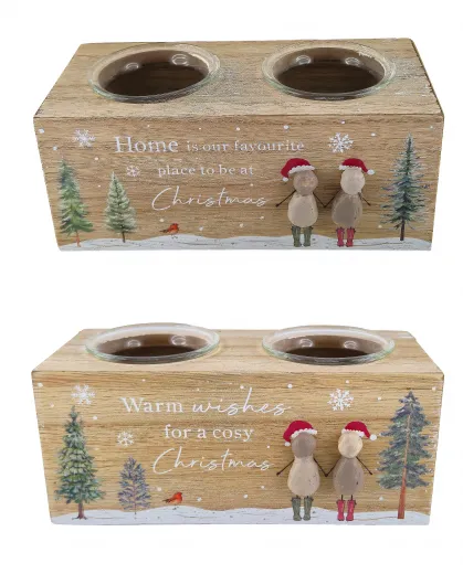Weihnachtskerzenhalter mit 2 Weihnachtsfiguren im Kieselstil h 7 cm