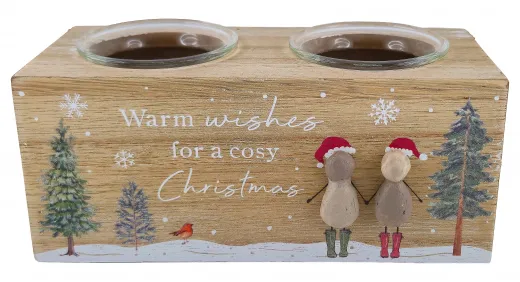 Weihnachtskerzenhalter für Teelichter im 2 Weihnachtsfiguren im Kieselstil h 17,5 cm