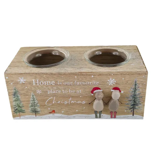 Weihnachtskerzenhalter für Teelichter im 2 Weihnachtsfiguren im Kieselstil h 17,5 cm