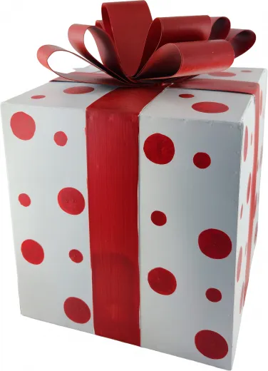 Großes Metall Geschenk mit Schleife weiß rot H 25 cm