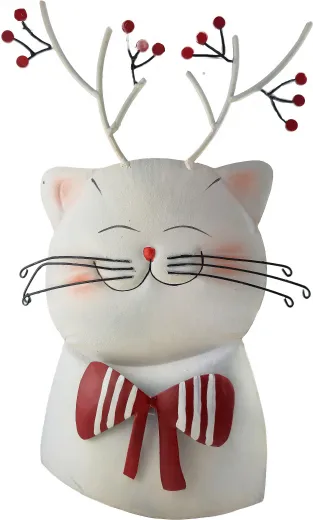Große Eisen Weihnachts - Katze weiß H 37,5 oder 40 cm, 2 Modelle