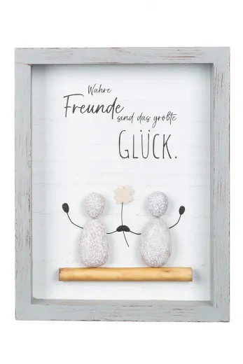 Steinbild rechteckig Freunde/Freundschaft, Holz MDF Poly, grau 33x24 cm