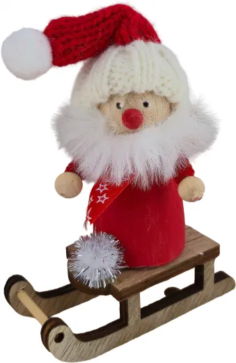 Weihnachtsmann auf Schlitten beige rot H 12 cm Steckfigur Sebastian Holzkränze